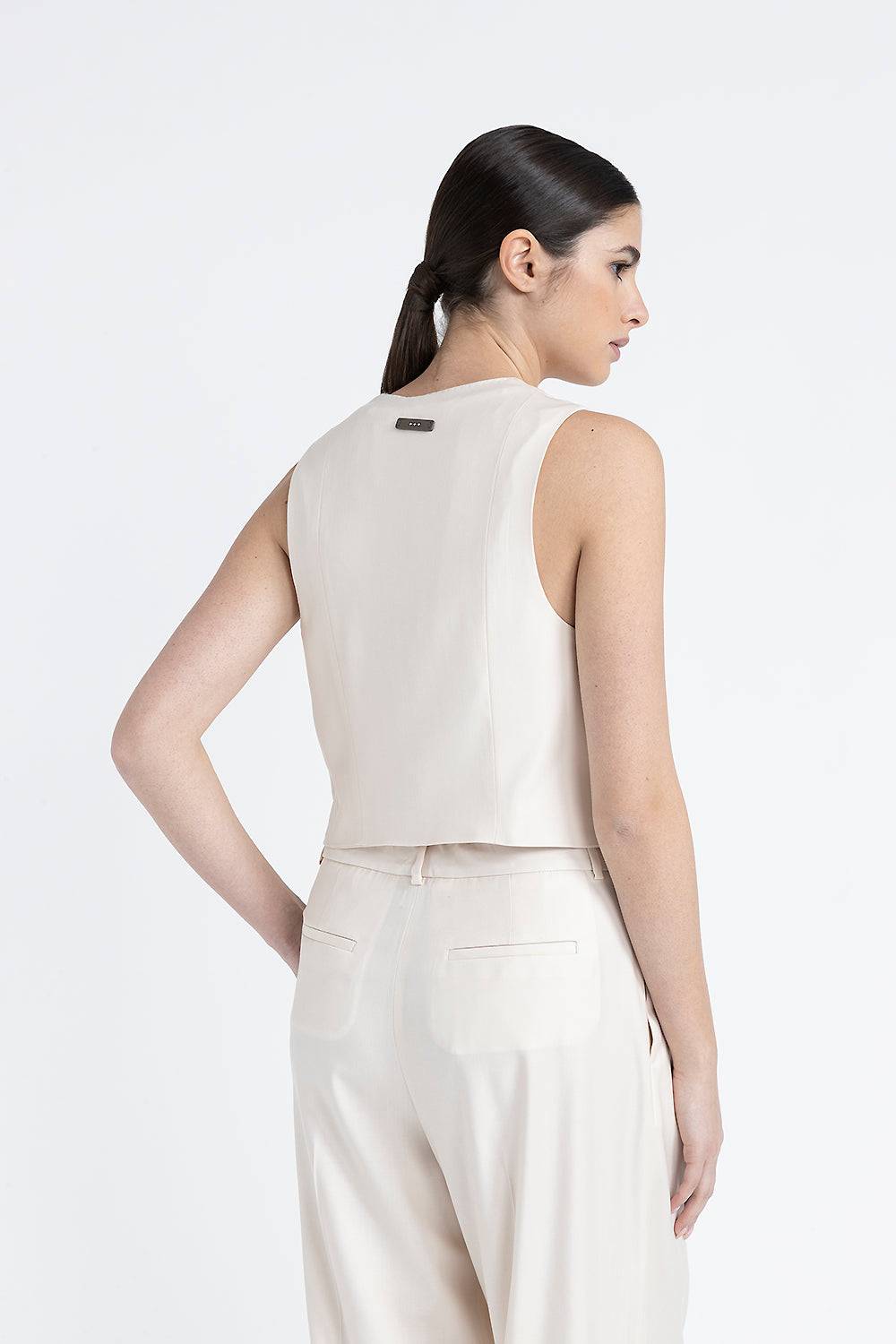 Peserico Gilet monopetto tre bottoni in twill di lana viscosa Saldi Di Fabbrica
