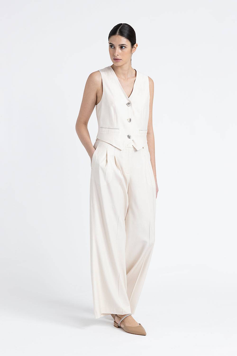 Peserico Gilet monopetto tre bottoni in twill di lana viscosa Saldi Di Fabbrica