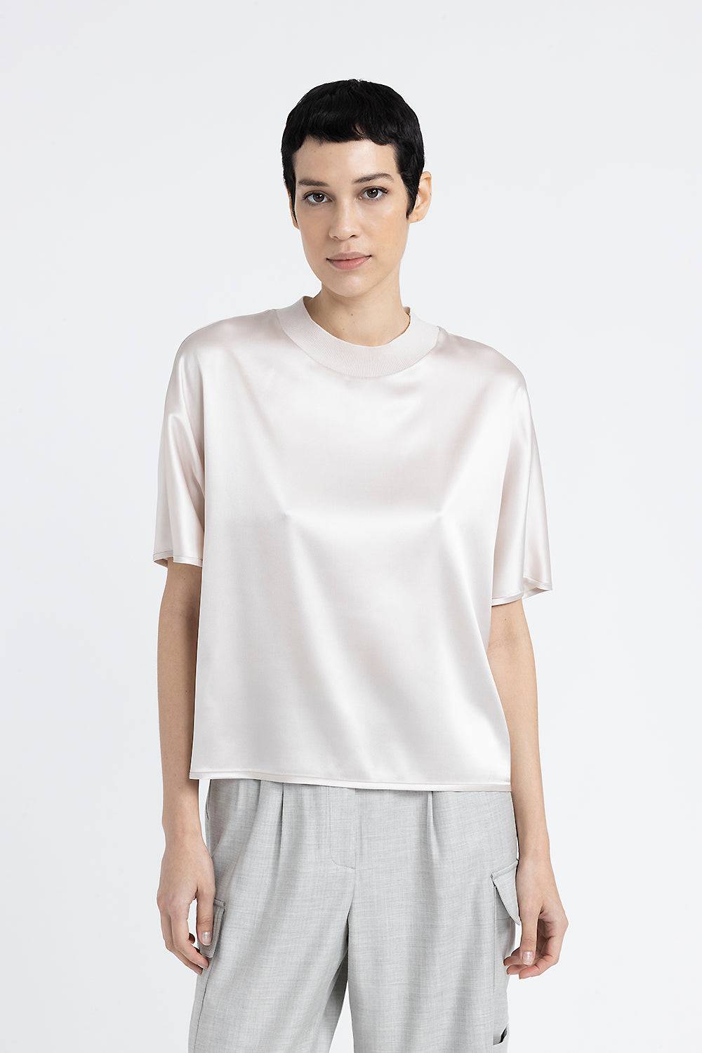 Peserico T-shirt girocollo in raso di seta