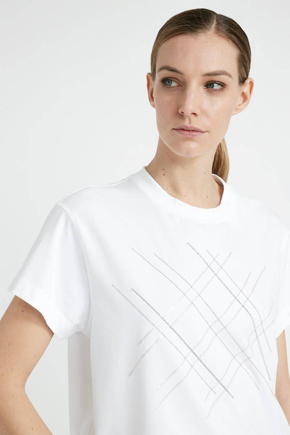 Peserico T-shirt in jersey di cotone con ricamo Nuova