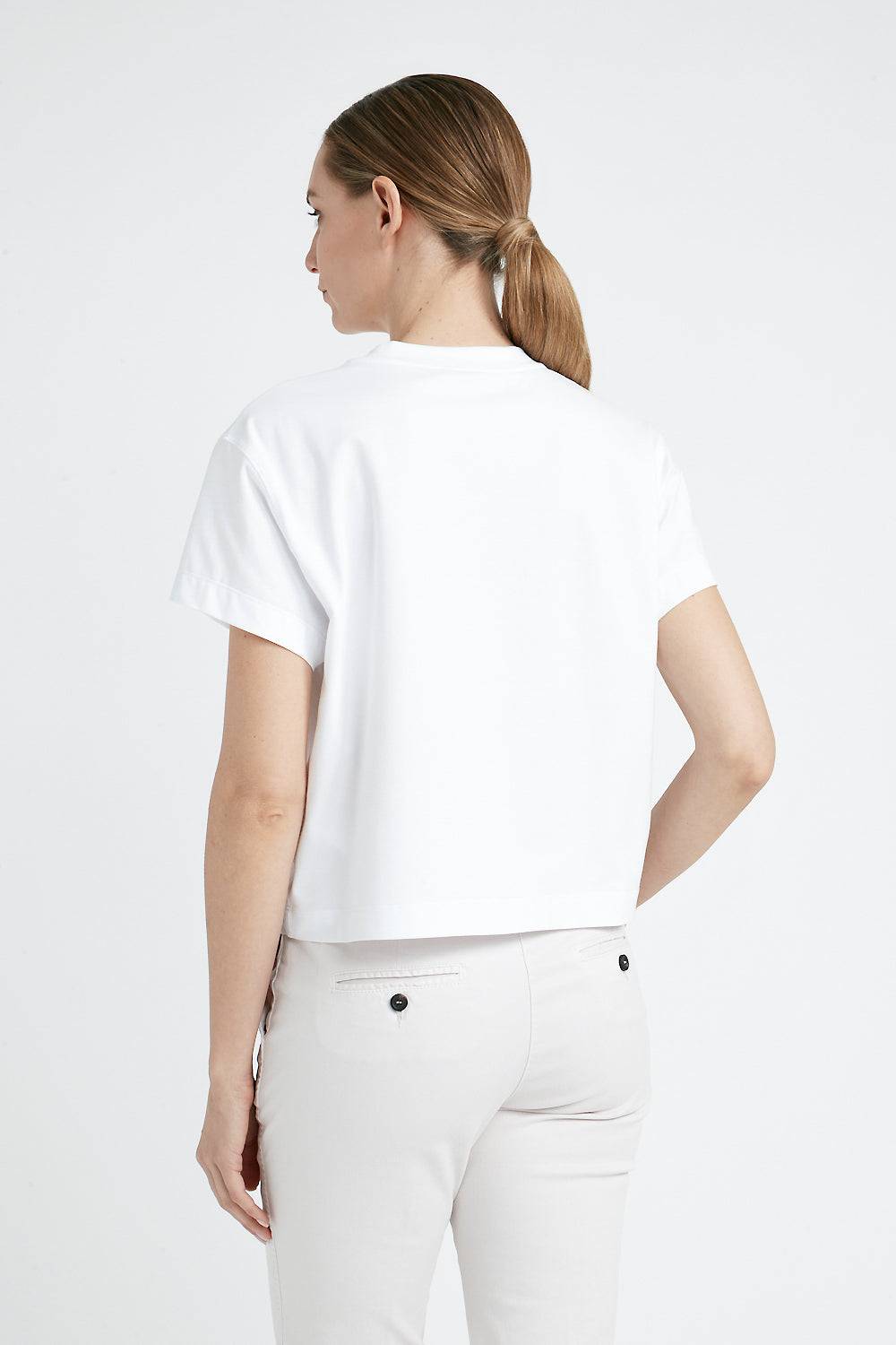 Peserico T-shirt in jersey di cotone con ricamo Nuova