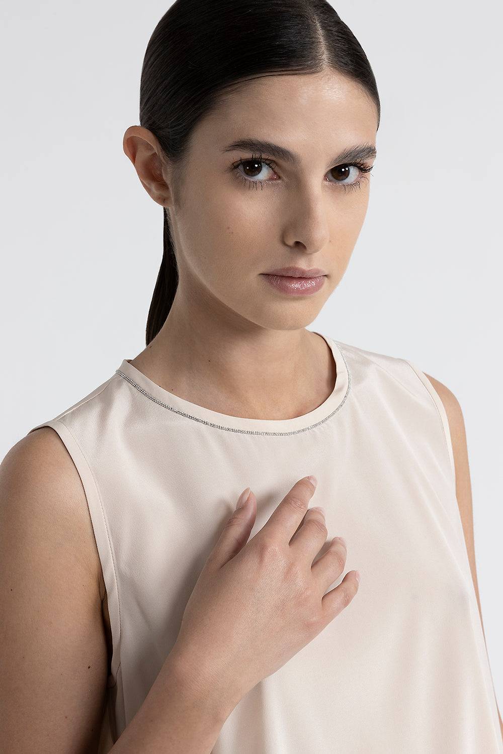 Peserico Top girocollo in crepe de chine di seta Italia