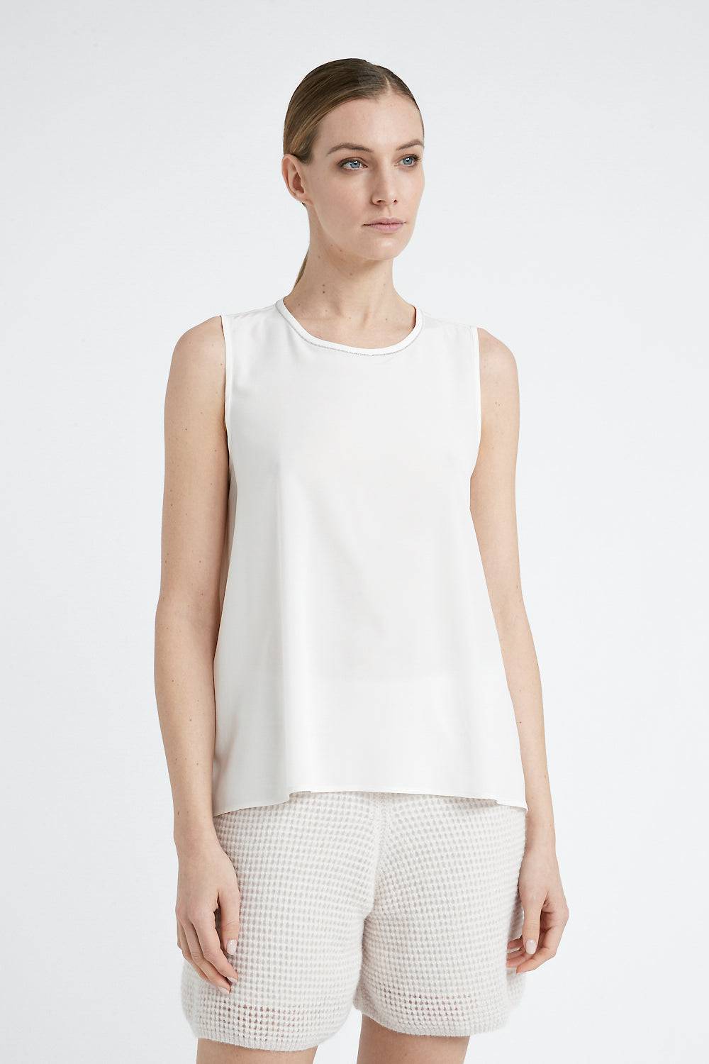 Peserico Top girocollo in crepe de chine di seta