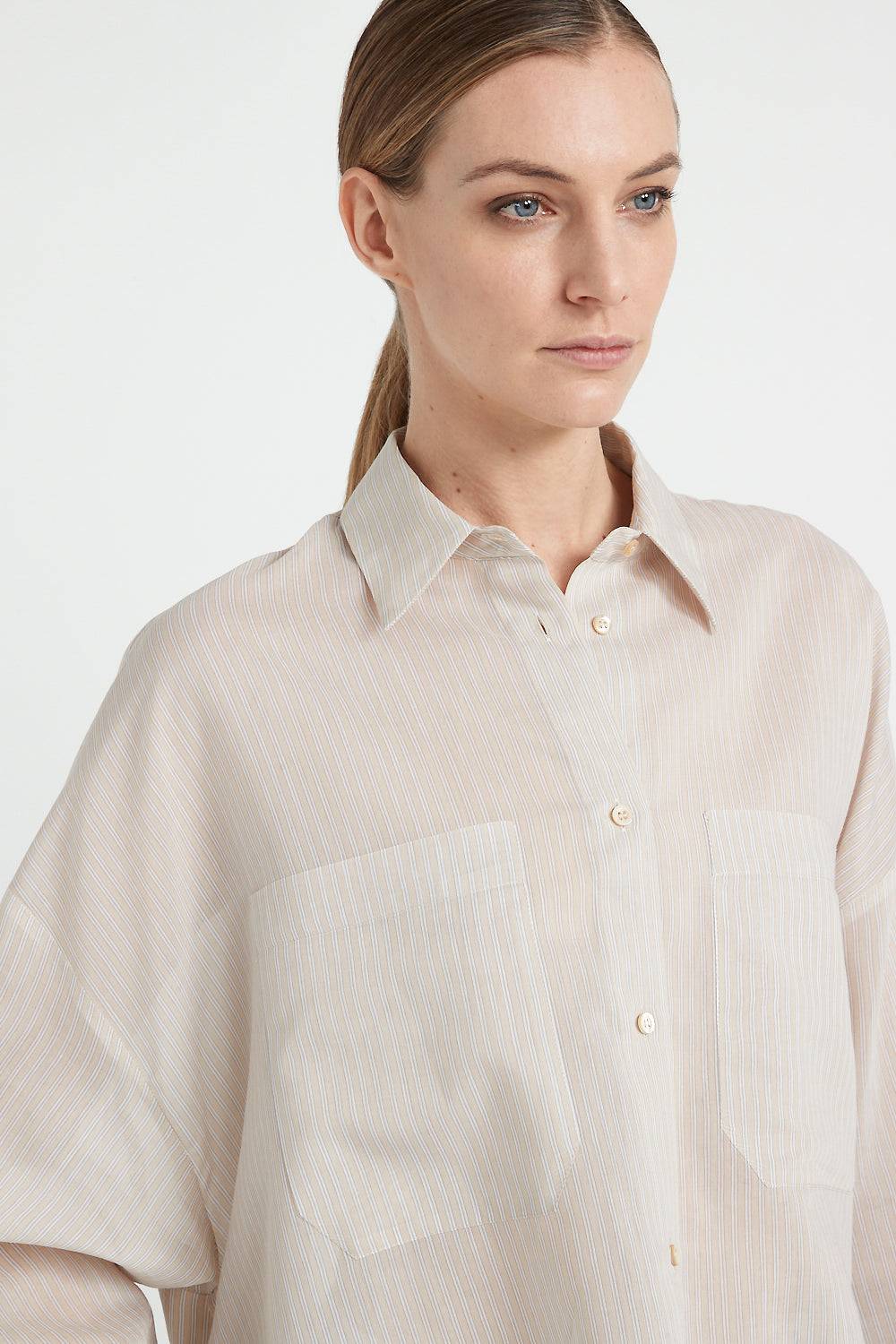 Peserico Camicia in organza rigata di cotone e seta Nuovo
