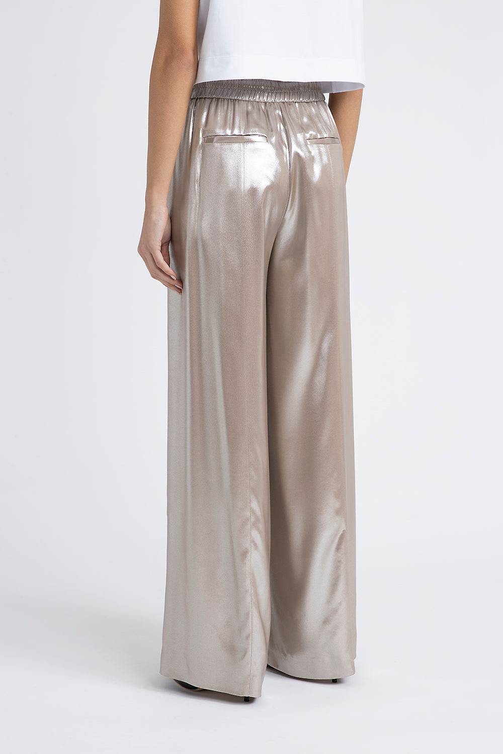 Peserico Pantalone in fluido twill laminato argento Smaltimento dello stoccaggio