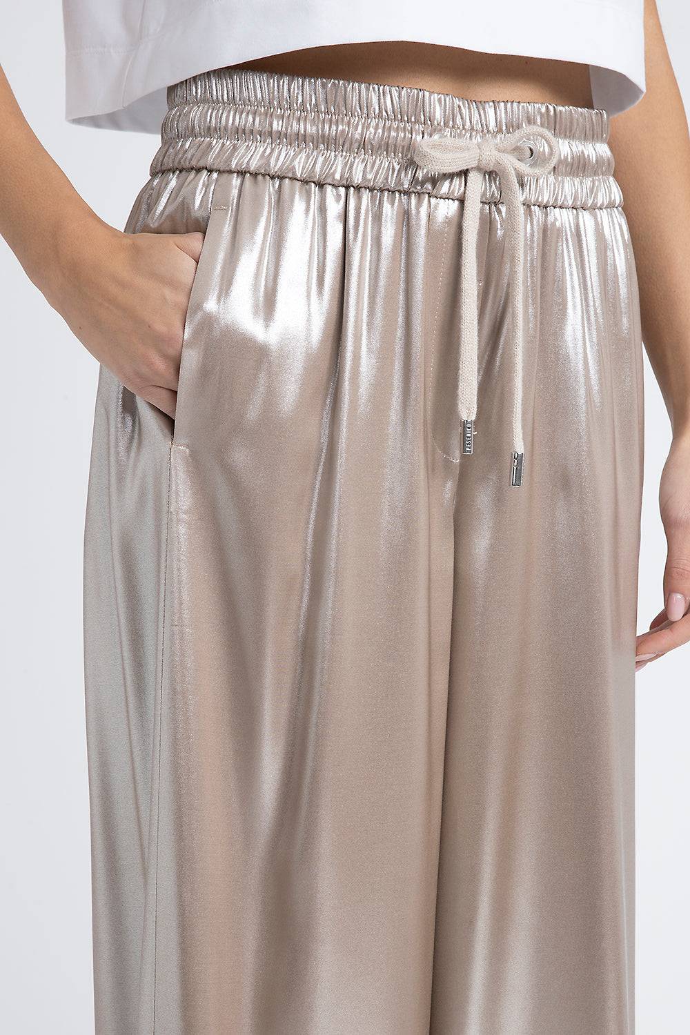 Peserico Pantalone in fluido twill laminato argento Smaltimento dello stoccaggio