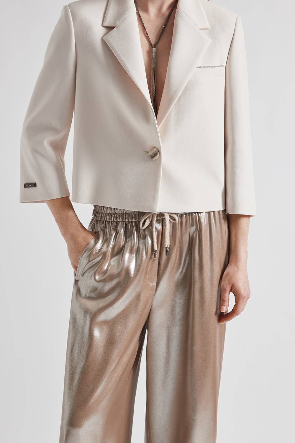 Peserico Pantalone in fluido twill laminato argento Smaltimento dello stoccaggio
