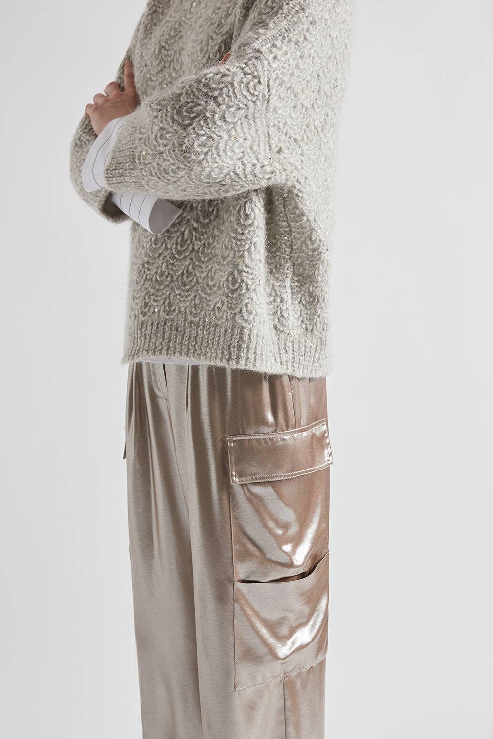 Peserico Pantalone baggy in fluido twill di viscosa laminato argento Affare Del Giorno
