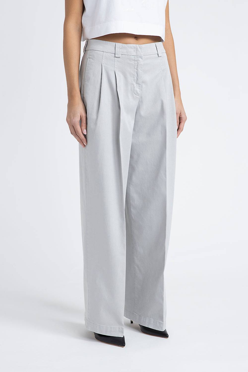Peserico Pantalone con pieghe in gabardina di cotone seta e tencel