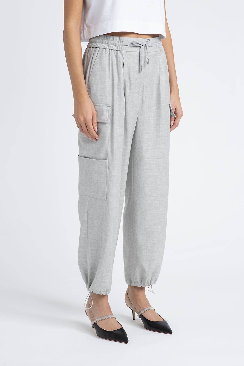 Peserico Pantalone baggy con tasche cargo in lana viscosa