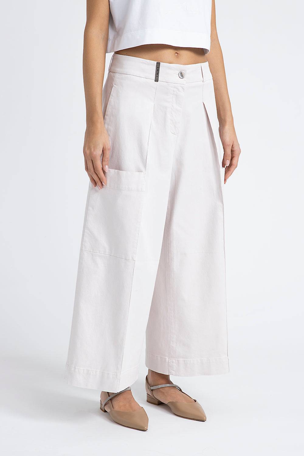 Peserico Pantalone gamba larga in gabardina di cotone seta tencel