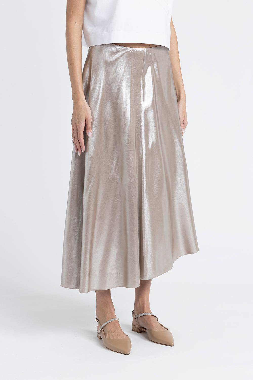 Peserico Gonna midi asimmetrica in twill laminato argento
