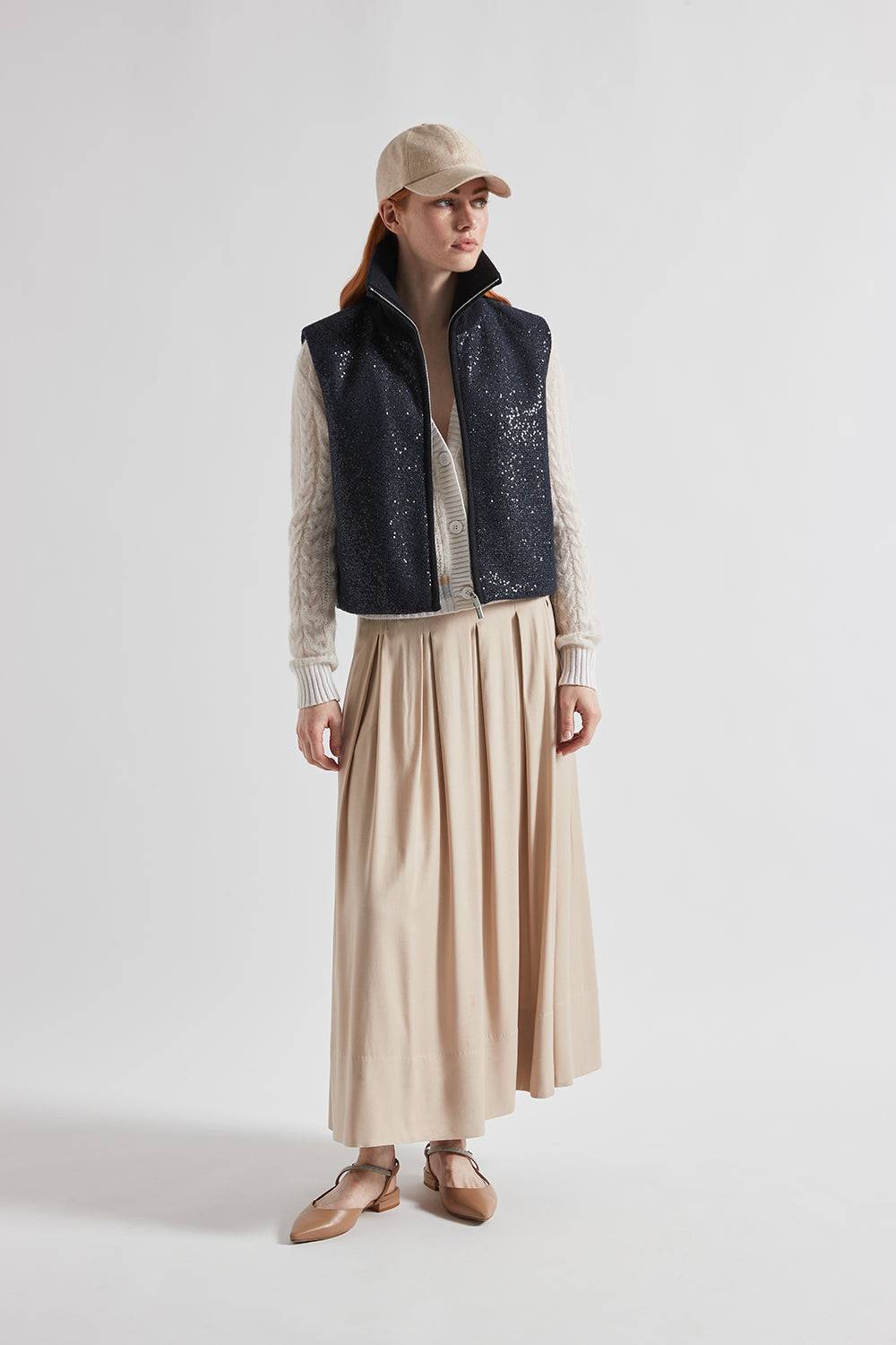 Peserico Gonna lunga a pieghe in twill di lana e viscosa Fino Al -60%