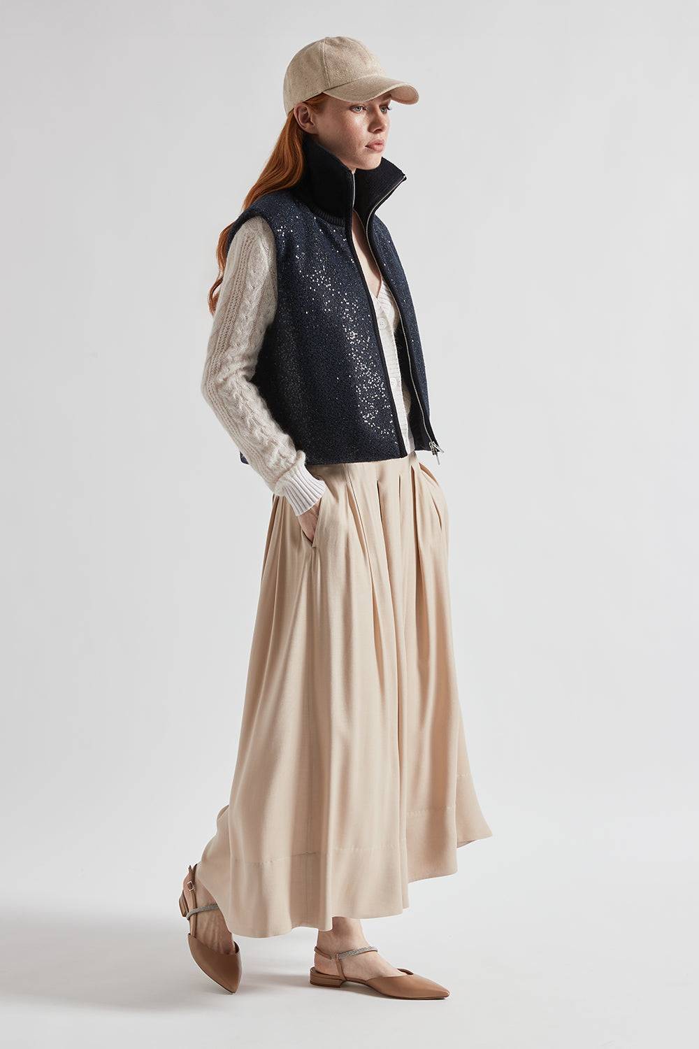 Peserico Gonna lunga a pieghe in twill di lana e viscosa Fino Al -60%