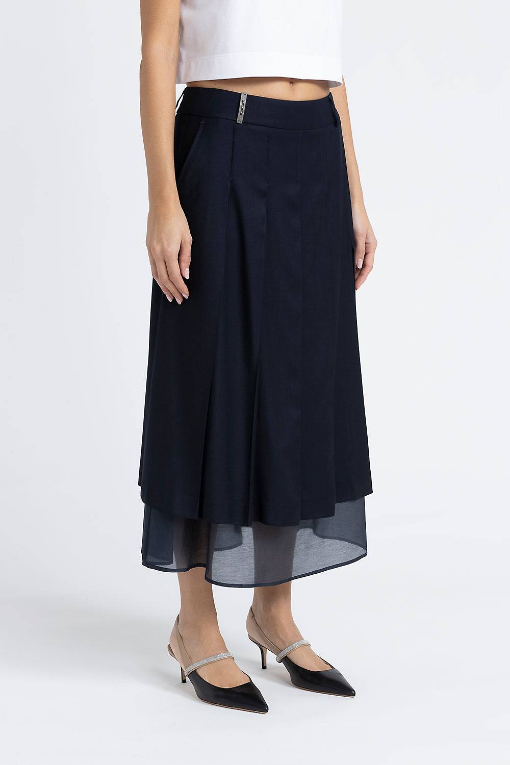 Peserico Gonna midi in twill di lana viscosa e organza