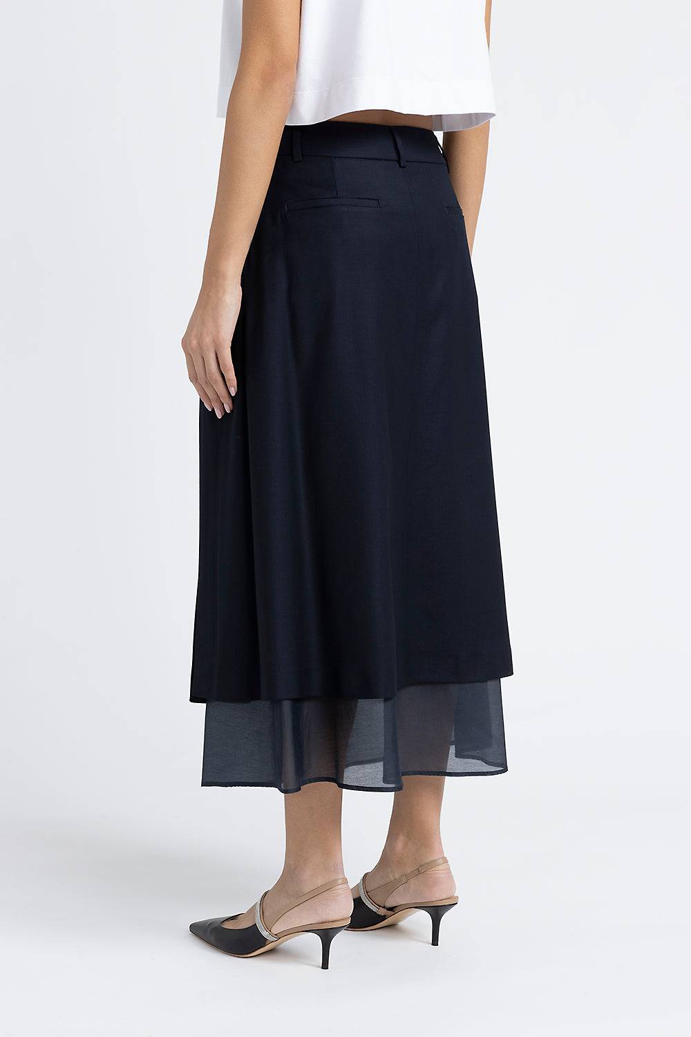 Peserico Gonna midi in twill di lana viscosa e organza Shopping Online
