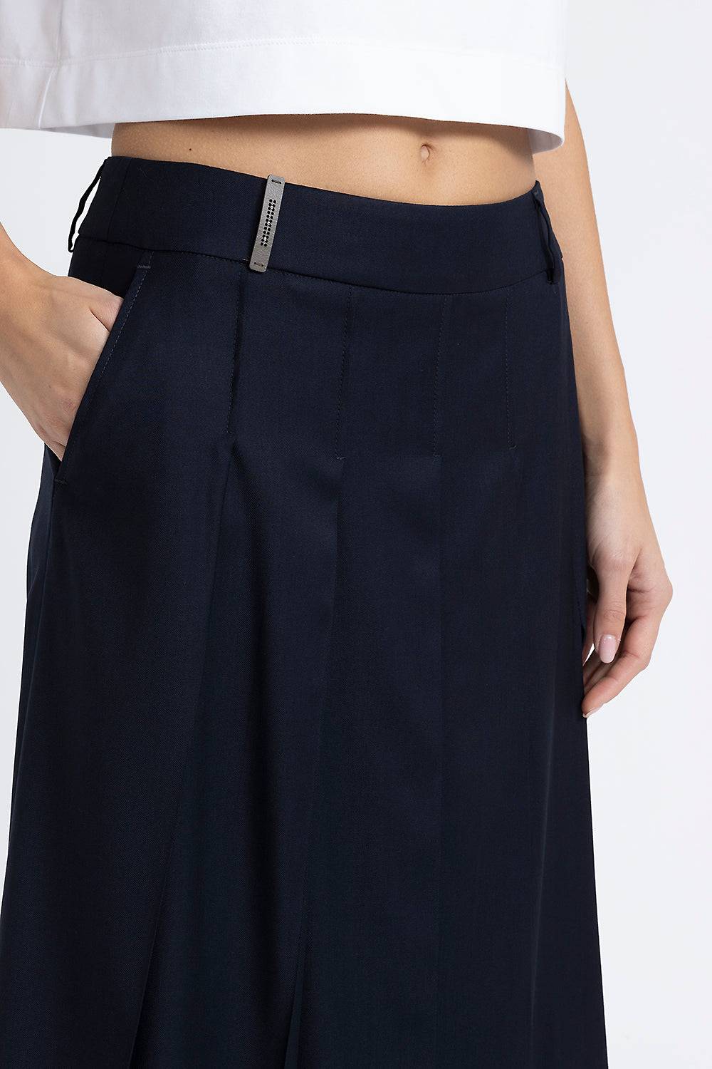 Peserico Gonna midi in twill di lana viscosa e organza Shopping Online