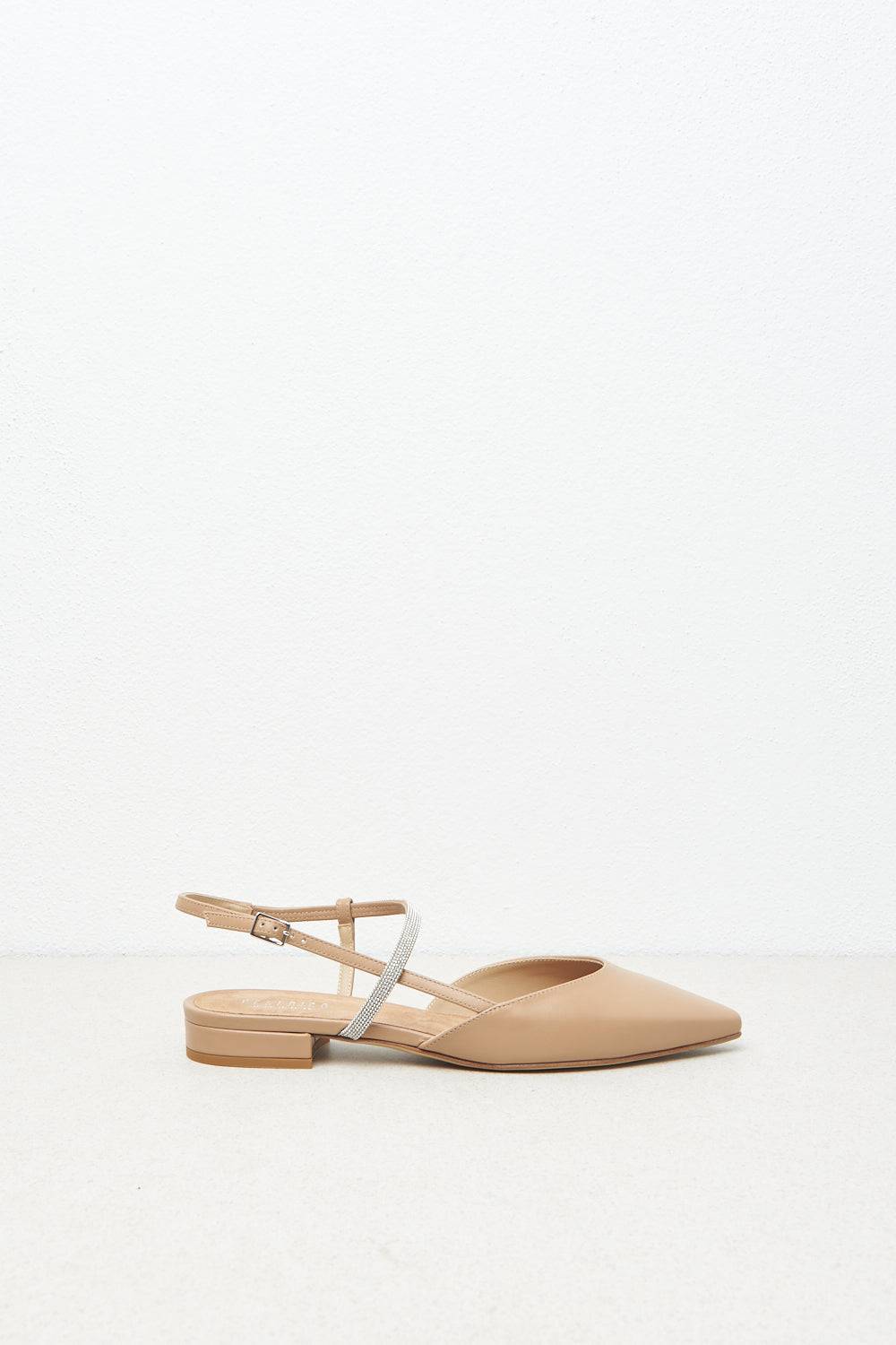 Peserico Ballerine slingback flat in pelle con Punto Luce Presa
