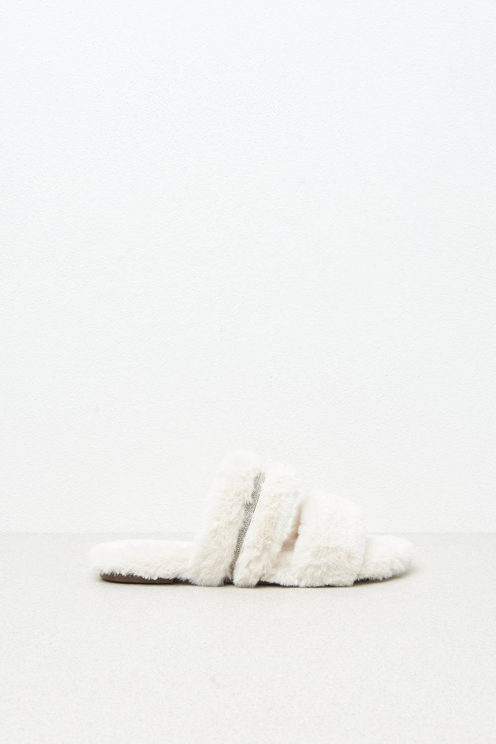 Peserico Sandalo flat in eco-pelliccia e pelle scamosciata Sconto