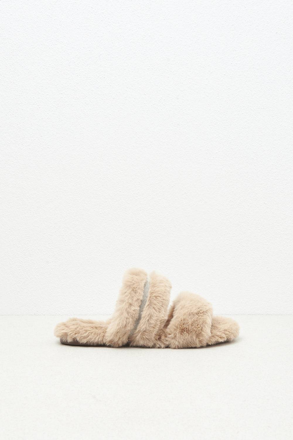 Peserico Sandalo flat in eco-pelliccia e pelle scamosciata Offerta