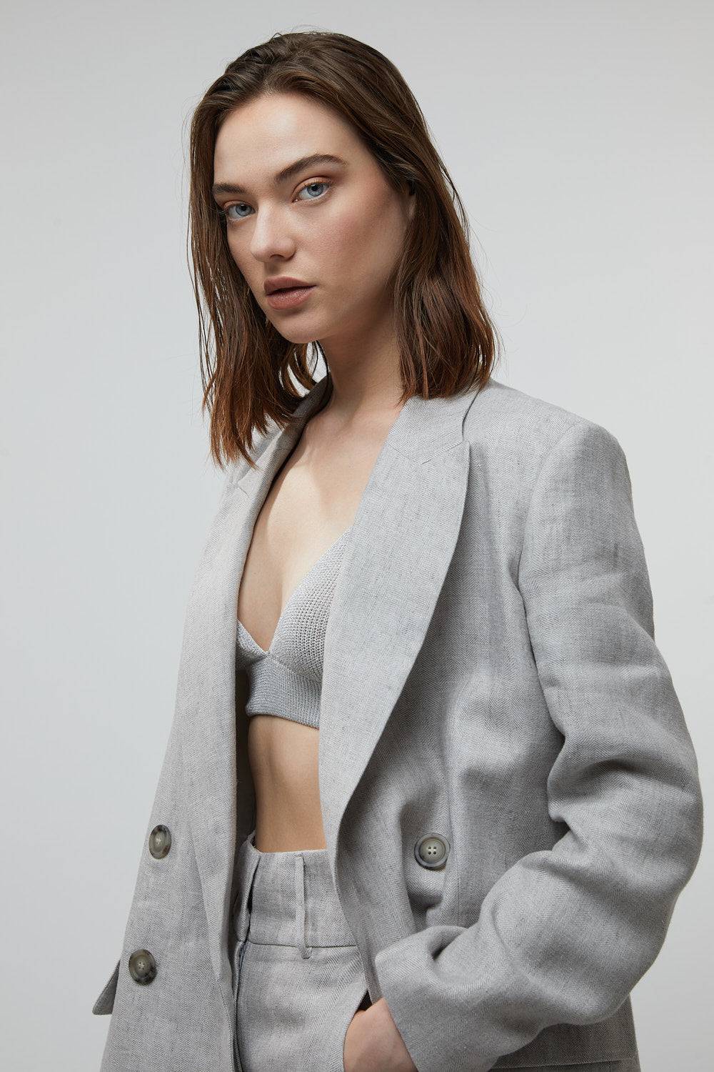 Peserico Blazer doppiopetto in puro lino In Vendita