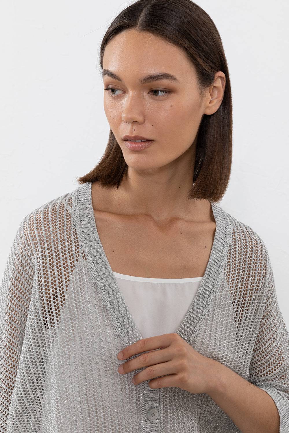 Peserico Maglia in filato di lino cotone crepe e lurex Italy