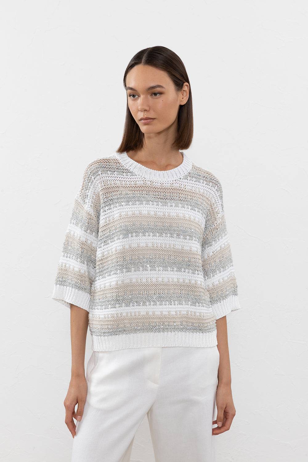 Peserico Maglia in filato di viscosa, lino, tencel e paillettes In Linea