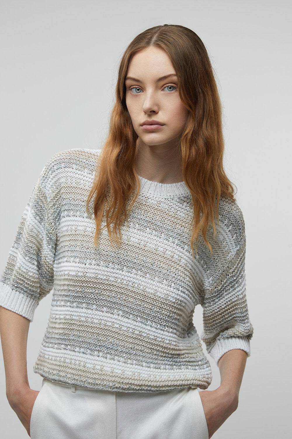 Peserico Maglia in filato di viscosa, lino, tencel e paillettes In Linea