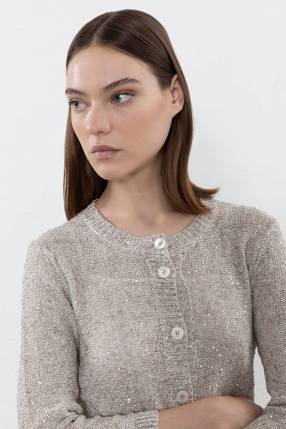 Peserico Maglia in filato di misto lino, viscosa e tencel con paillettes Qualità