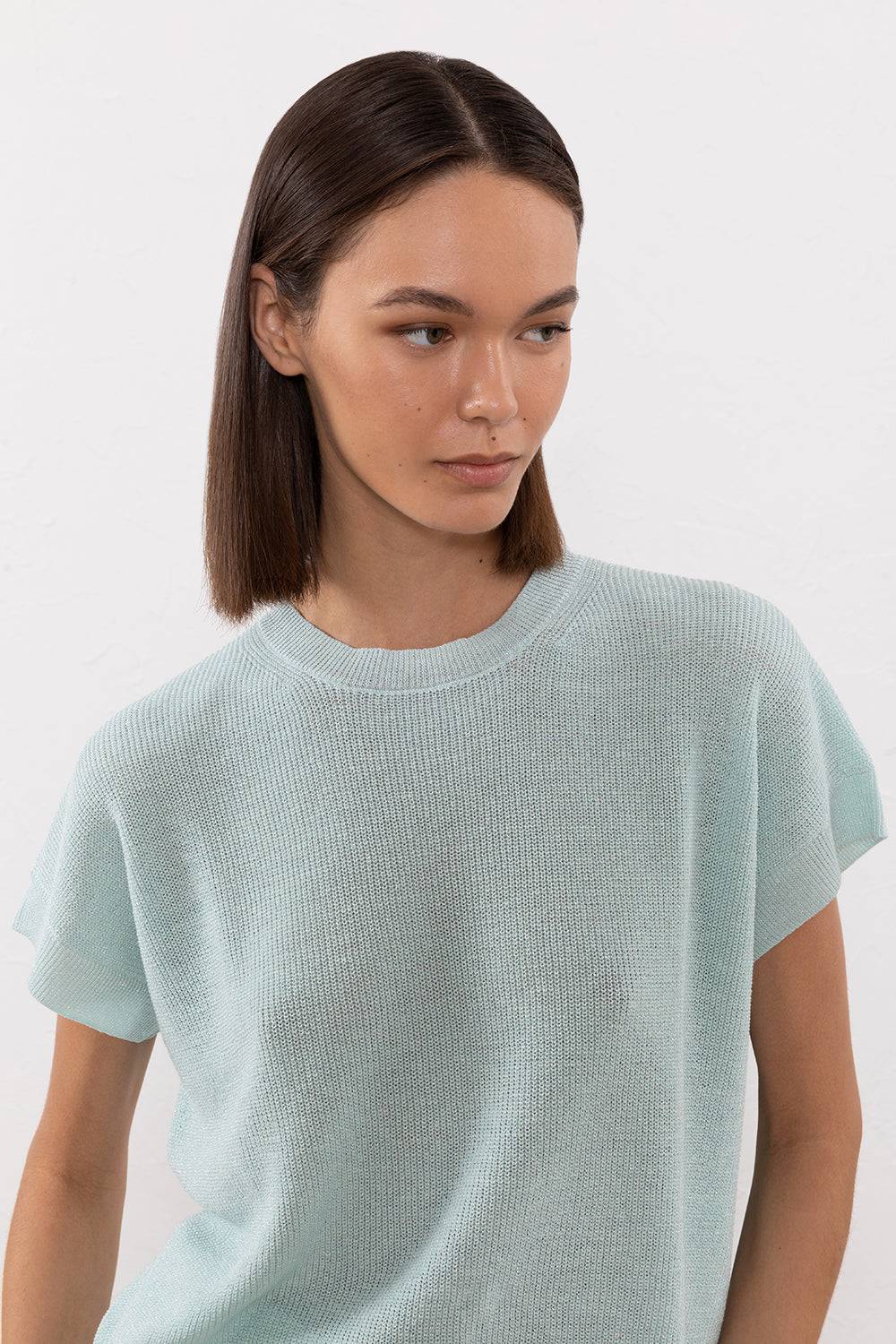 Peserico Maglia in filato di lino cotone crepe e lurex Vendita