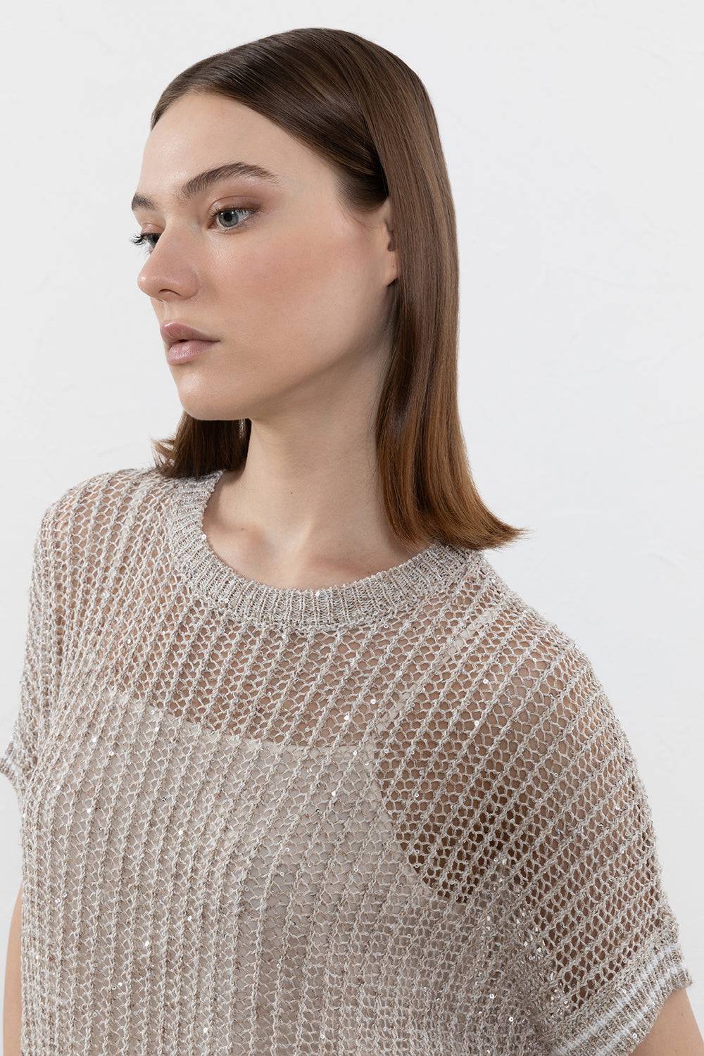 Peserico Maglia in filato di lino, viscosa e paillettes Spedizione Gratuita
