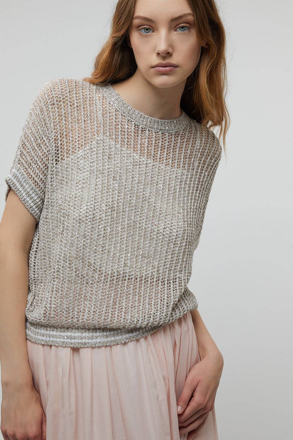 Peserico Maglia in filato di lino, viscosa e paillettes Spedizione Gratuita