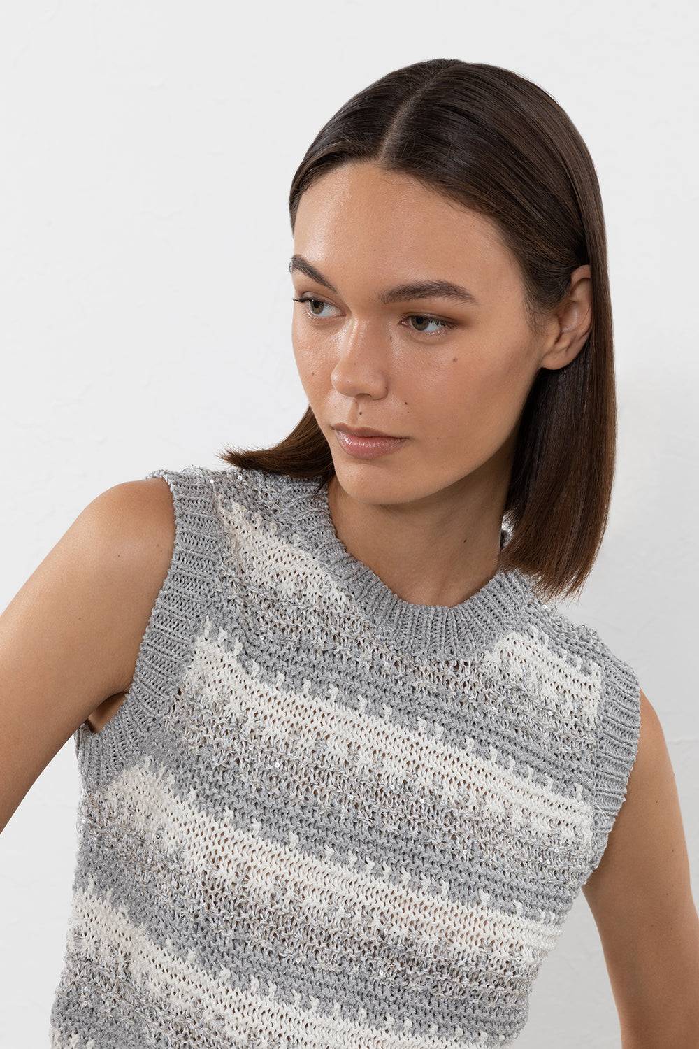 Peserico Top in filato di viscosa, lino, lurex e paillettes