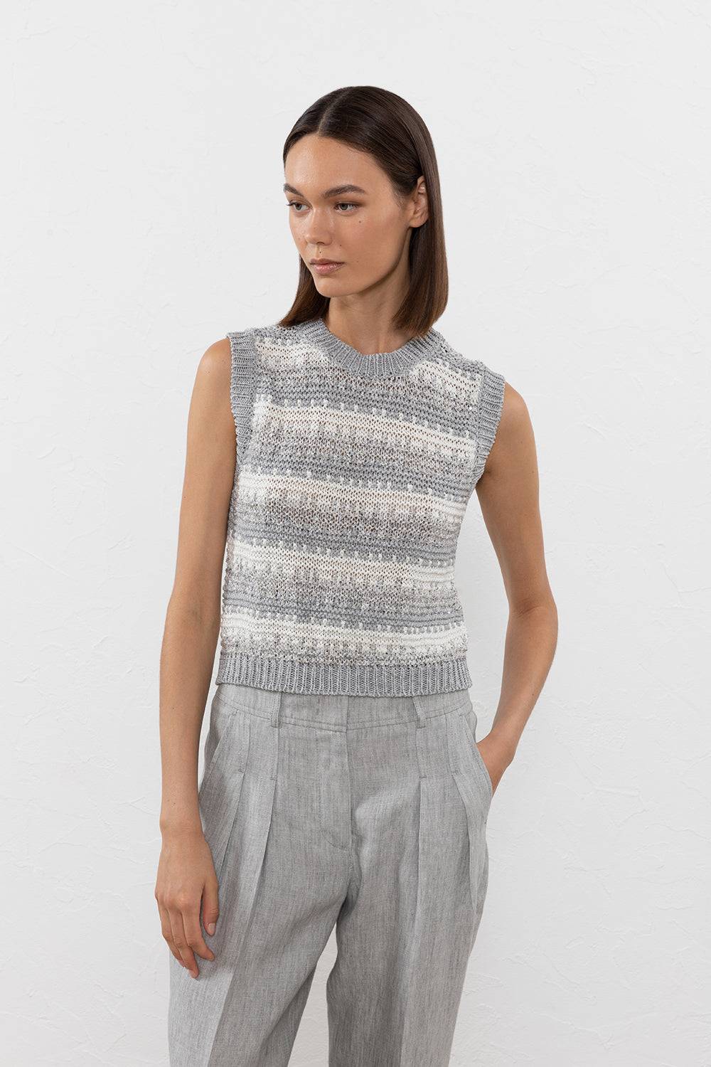 Peserico Top in filato di viscosa, lino, lurex e paillettes Presa