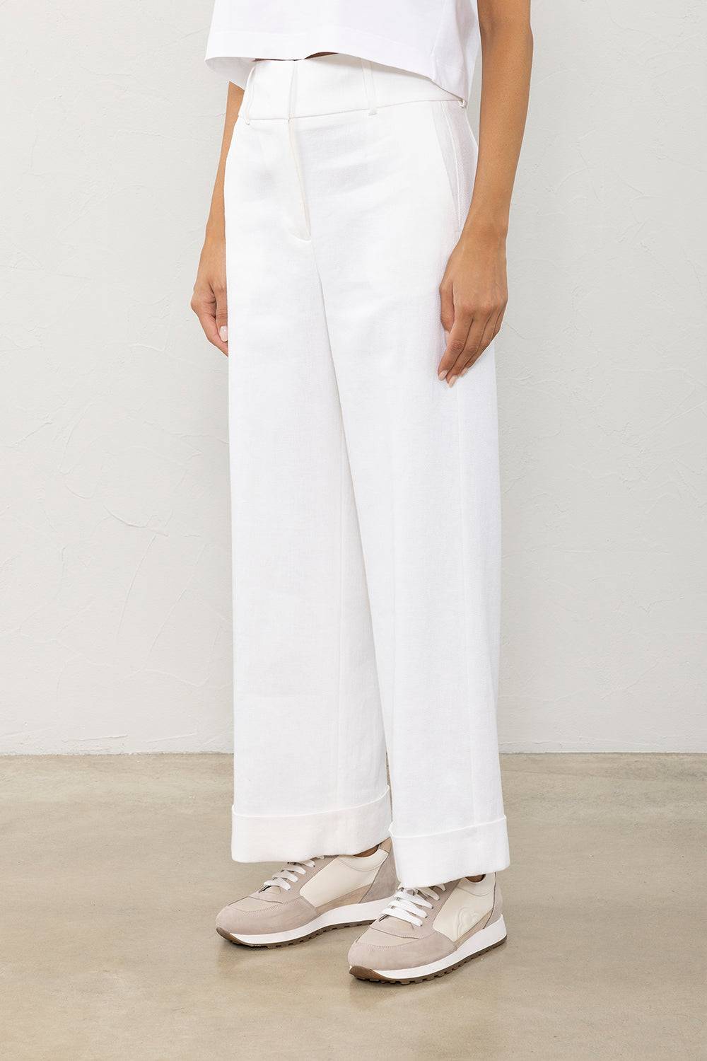 Peserico Pantalone in diagonale fluida di lino viscosa