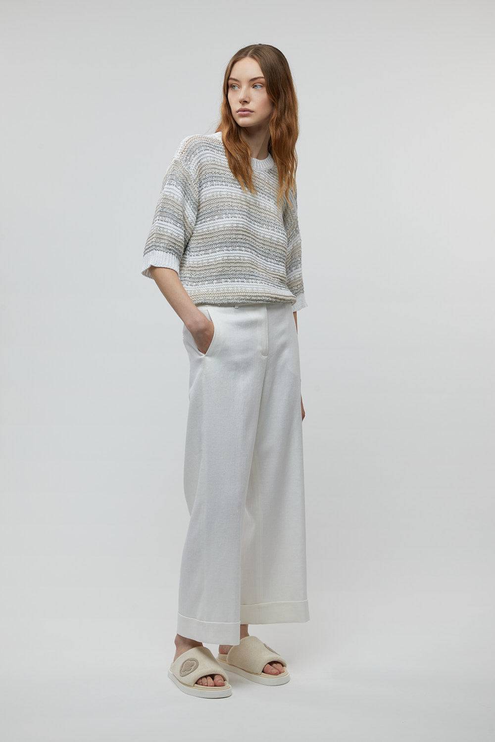 Peserico Pantalone in diagonale fluida di lino viscosa Vendite Flash