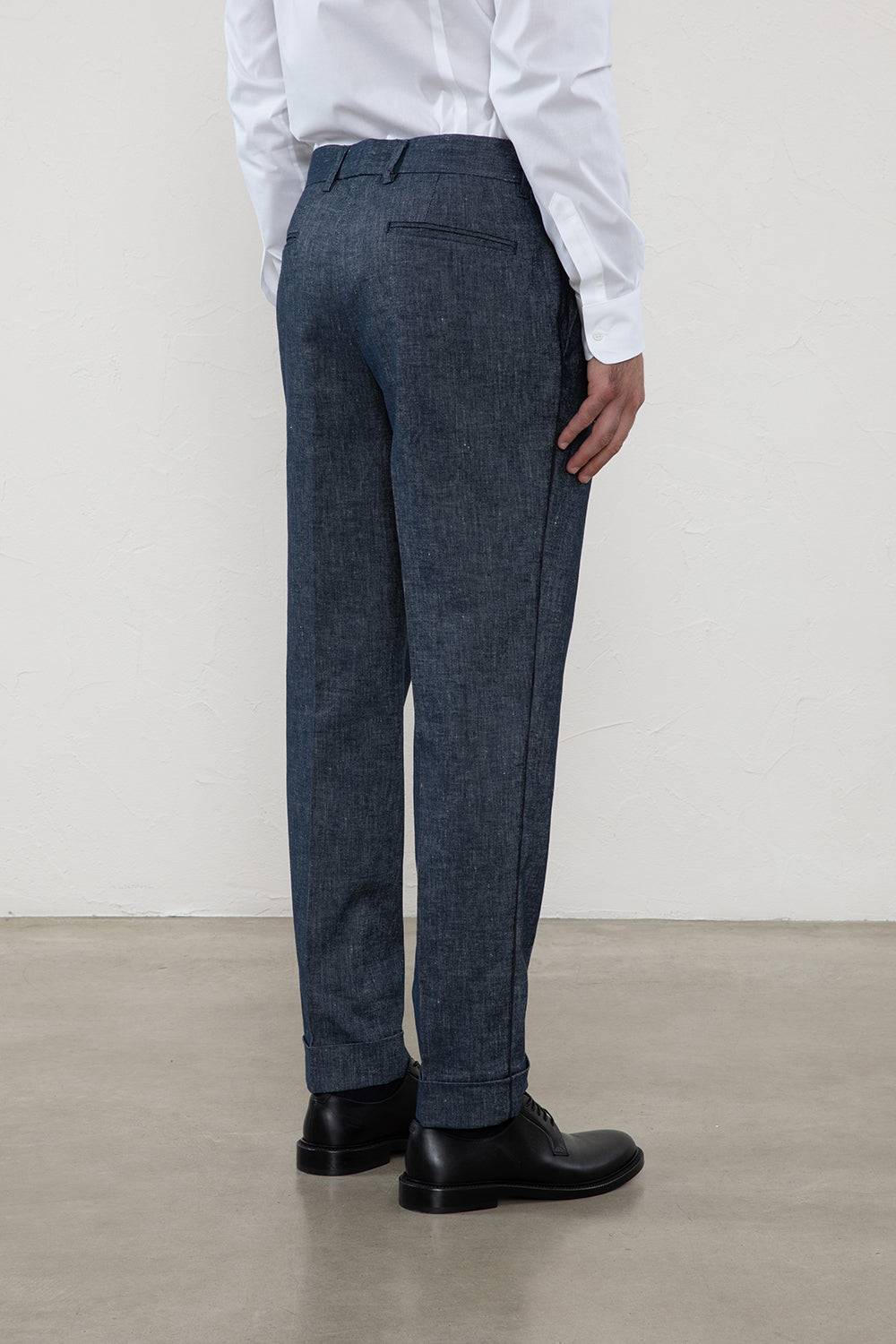 Peserico Pantalone flat in lino cotone In Vendita