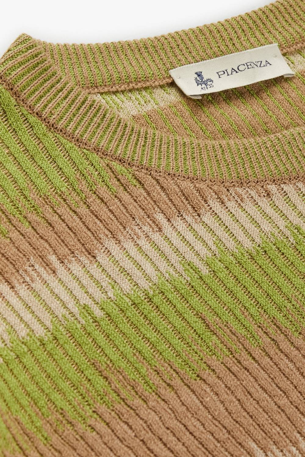 Piacenza 1733 Maglia maniche lunghe ikat striped flat rib verde e naturale Outlet