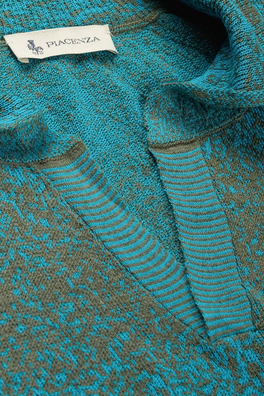 Piacenza 1733 Polo maniche lunghe pixel shadow stripe azzurro e verde Vendita Economica