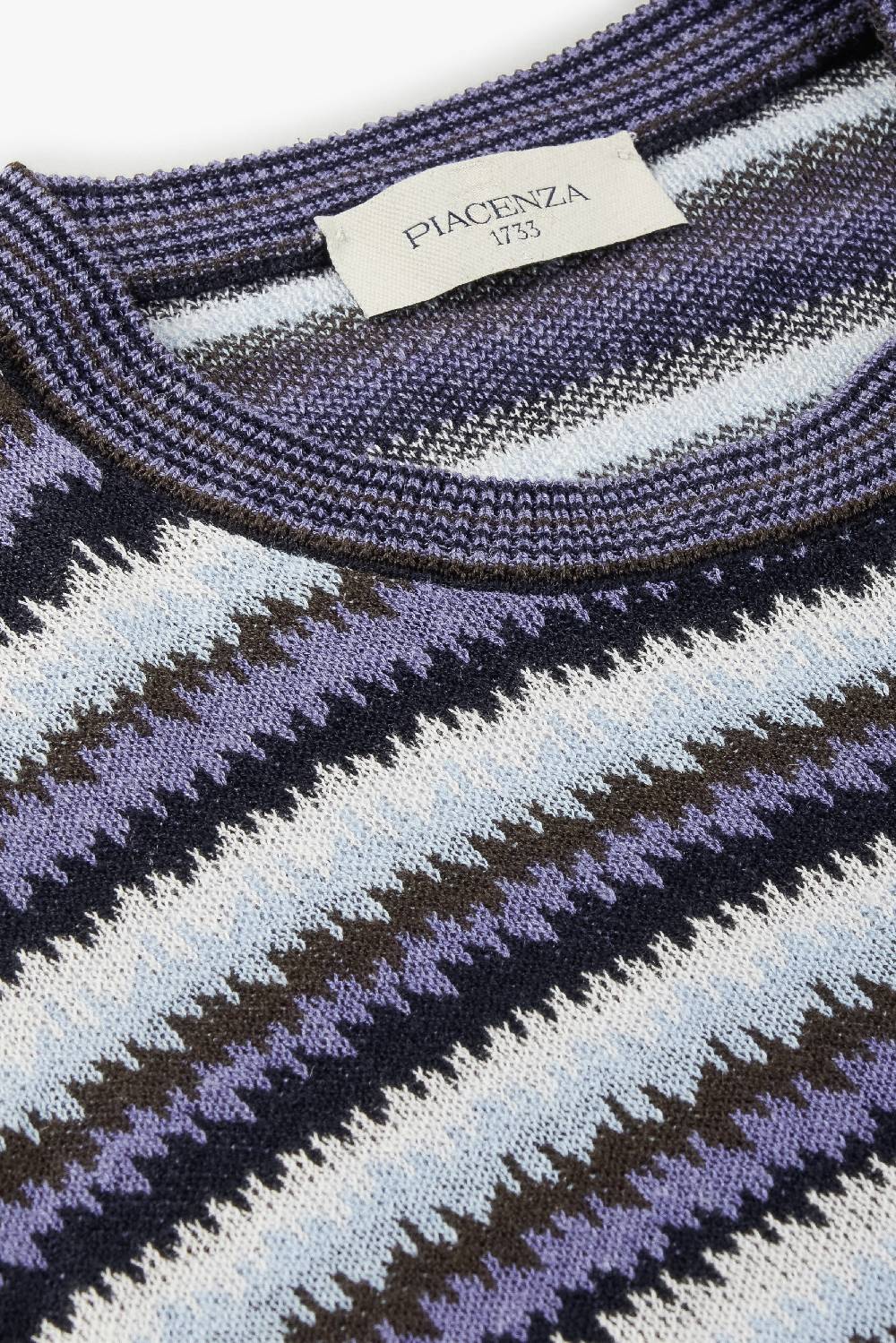 Piacenza 1733 Maglia maniche corte ikat stripe jacquard azzurro e marrone Fino Al -60%
