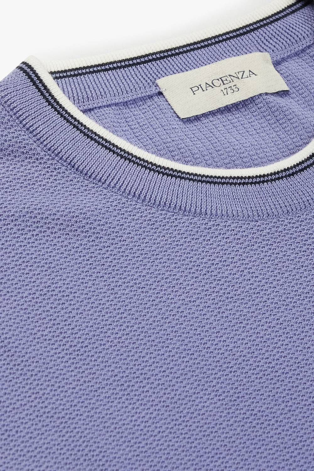 Piacenza 1733 Maglia maniche corte shell stitch lilla bordo bianco Prezzo Ridotto