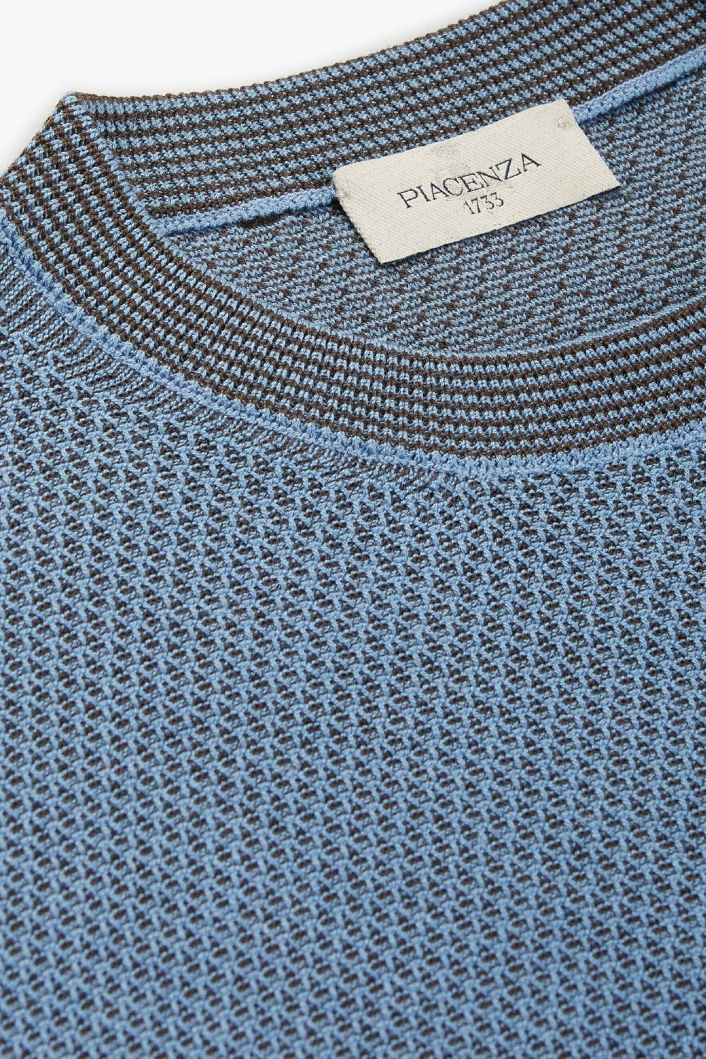 Piacenza 1733 Maglia maniche lunghe two tone slip azzurro e marrone In Linea