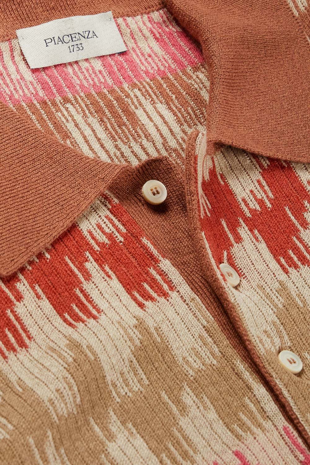 Piacenza 1733 Polo ikat zig zag fairisle flat rib jacquard bruciato neutro e rosa Shopping Online