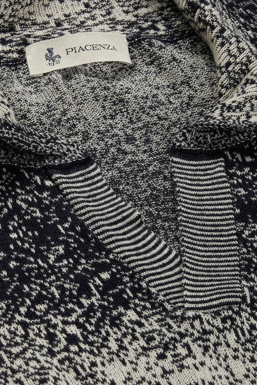 Piacenza 1733 Polo maniche lunghe pixel shadow stripe bianco e blu Sottocosto