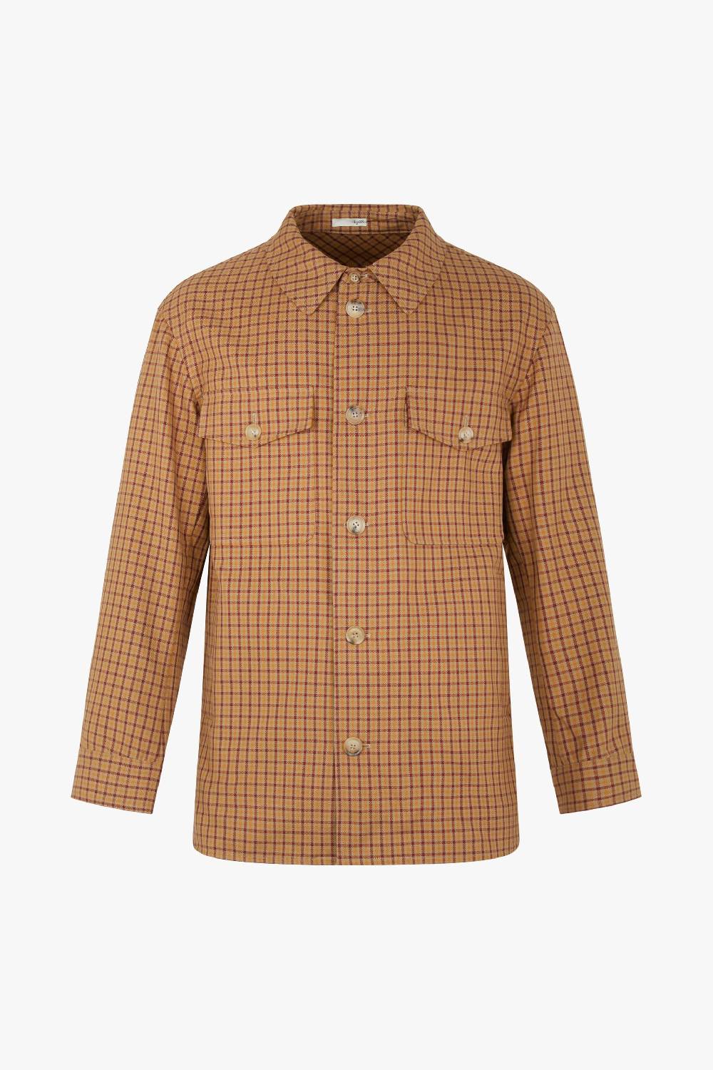 Piacenza 1733 Giacca camicia micro check cammello e bordeaux In Vendita