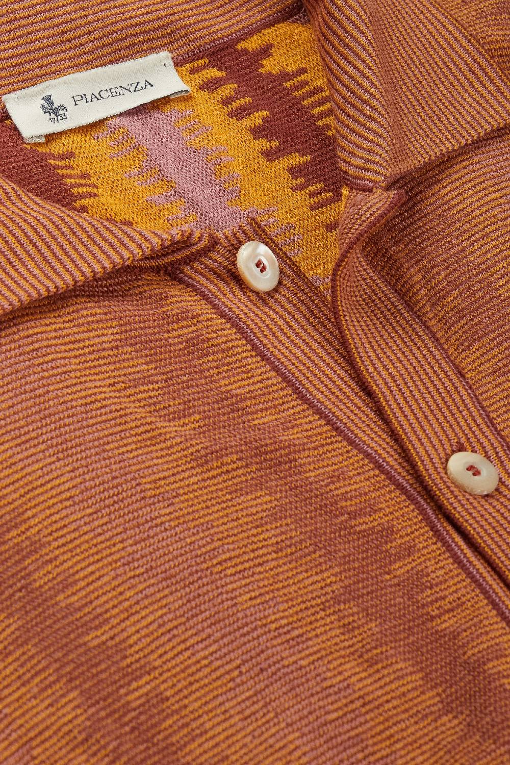 Piacenza 1733 Camicia maniche corte ikat vertical stripe senape e vinaccia Hotsell