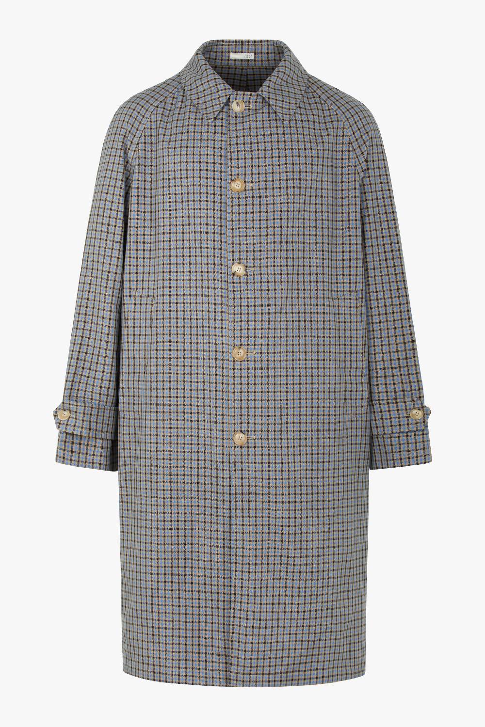 Piacenza 1733 Trench micro check azzurro e marrone In Saldo