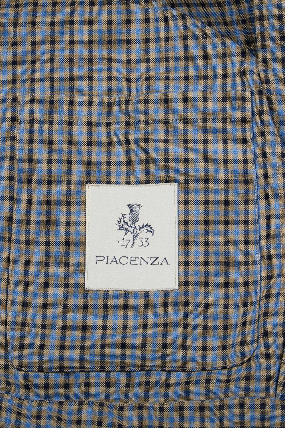 Piacenza 1733 Giacca collo camicia zip micro check azzurro e marrone Moda