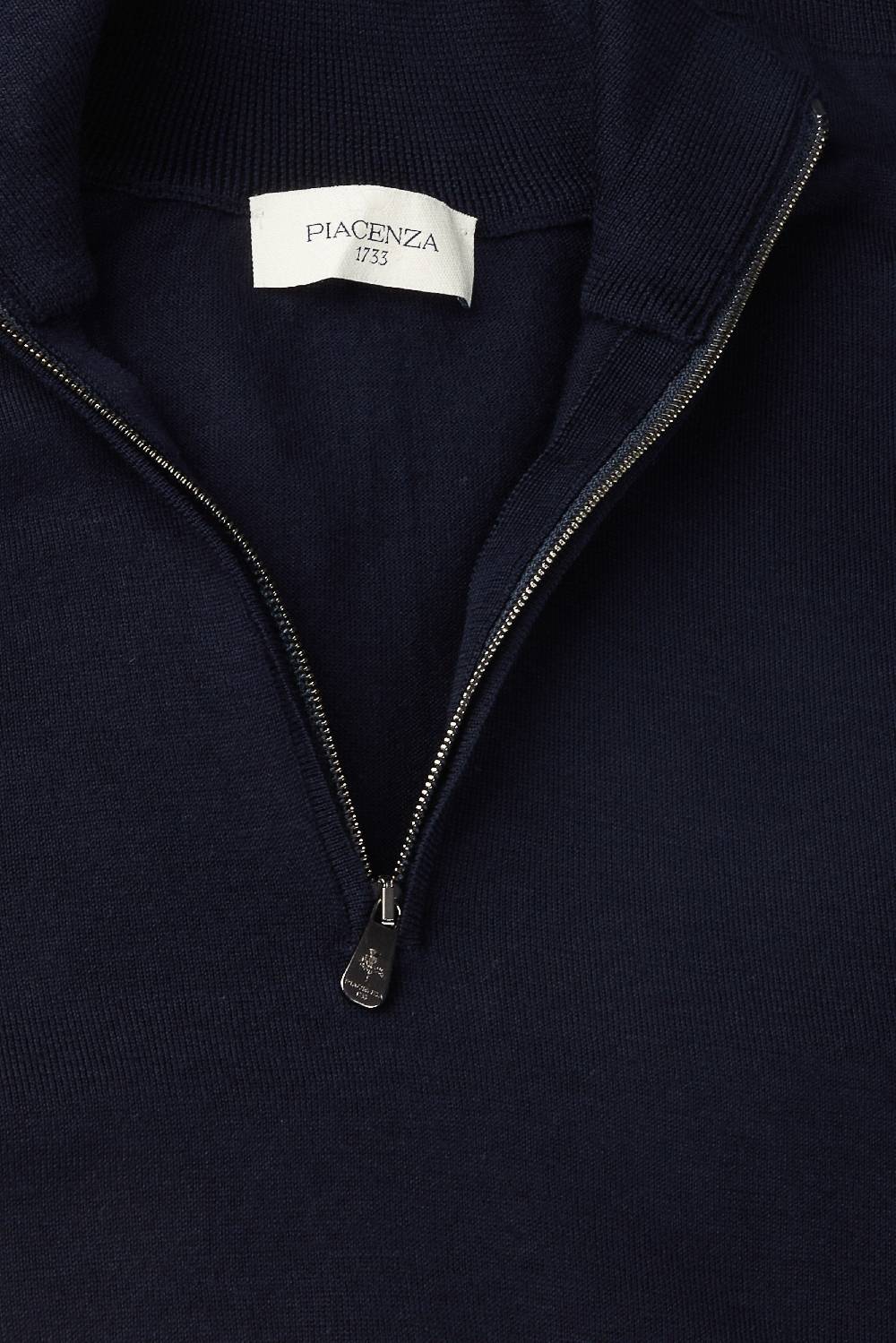 Piacenza 1733 Lupetto Zip lana merino super fine blu Negozio