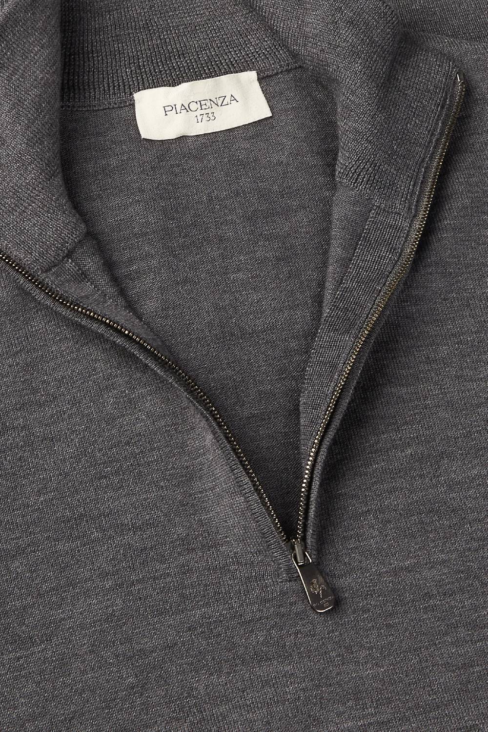 Piacenza 1733 Lupetto Zip lana merino super fine antracite In Saldo